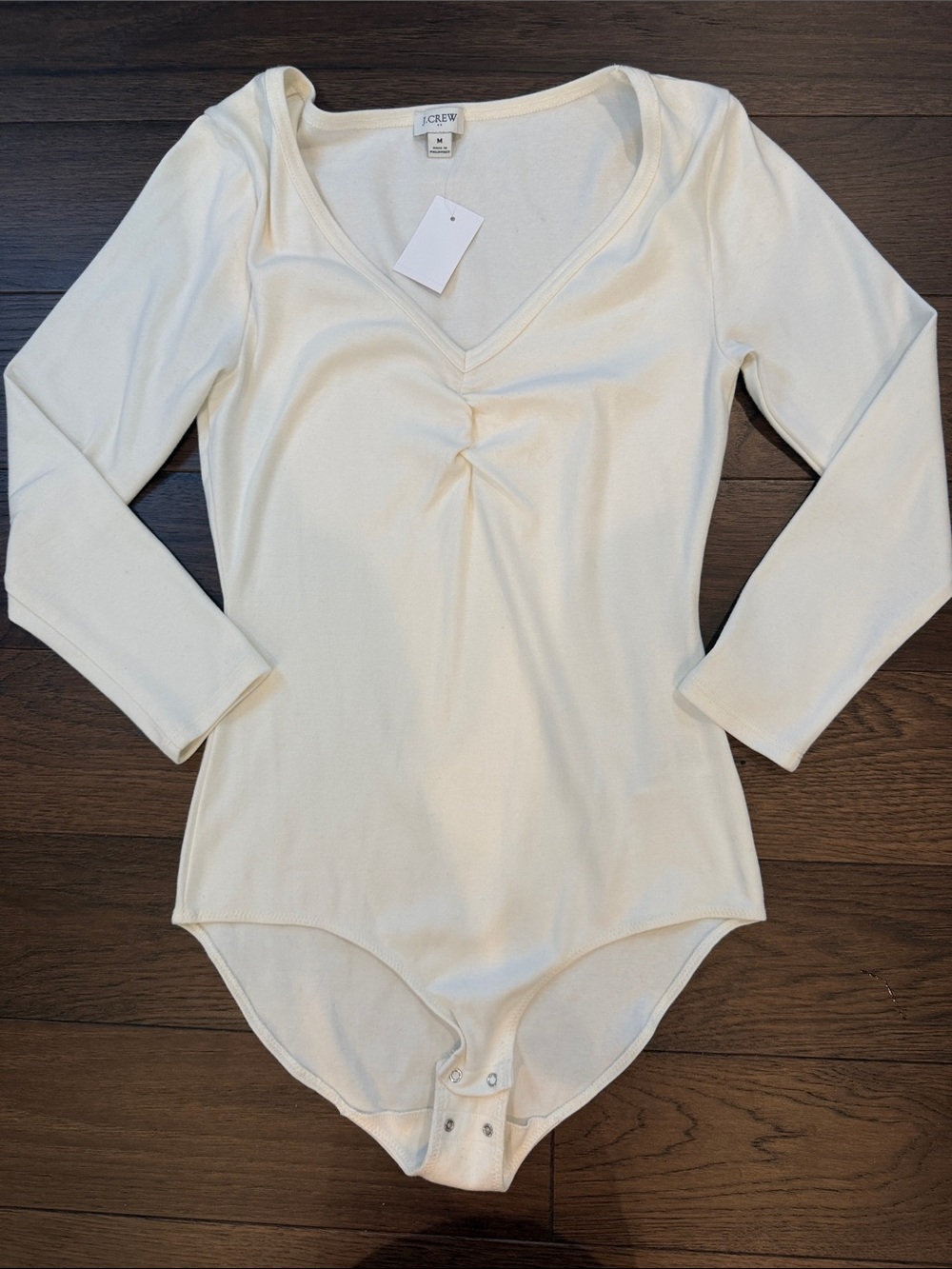 J. Crew Off White Long Sleeve V-Neck Bodysuit Medium NWT - C1-134